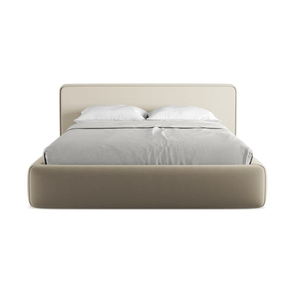 Бежово двойно тапицирано легло с място за съхранение и включена подматрачна рамка 160x200 cm Kiana – Makamii-image-4
