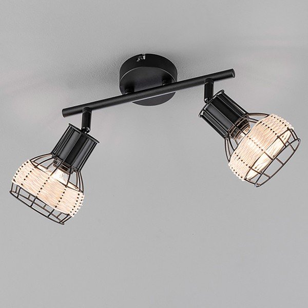 Черно осветително тяло за таван с метален и ратанов абажур 10x28 cm Straw – Fischer & Honsel-image-2