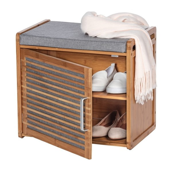 Сива/кафява бамбукова стойка за обувки за сядане Bahari – Wenko-image-4