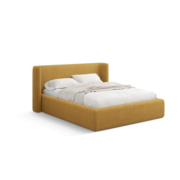 Двойно легло 180x200 cm тапицирано с място за съхранение с включена подматрачна рамка в цвят горчица Jason – Windsor & Co Sofas