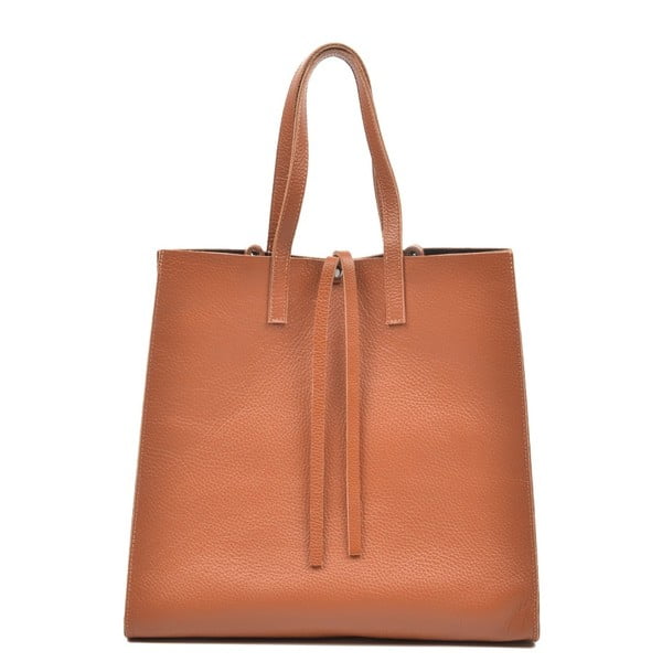 Кафява кожена чанта в цвят коняк Mangotti Vera - Mangotti Bags