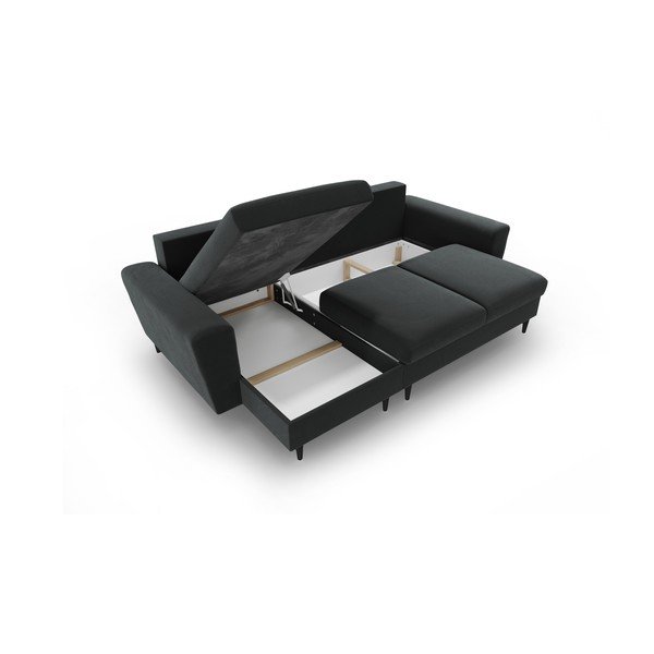Тъмносив кадифен разтегателен ъглов диван с място за съхранение Kyoto – Cosmopolitan Design-image-3