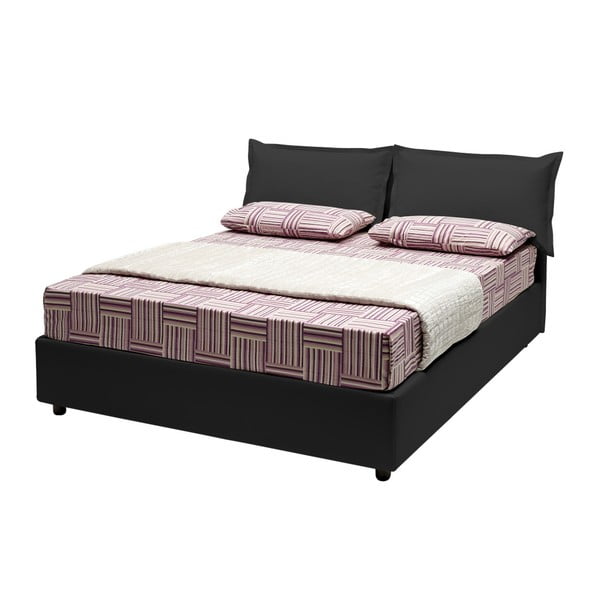 Černá dvoulůžková postel s úložným prostorem, matrací a potahem z koženky 13Casa Rose, 160 x 190 cm