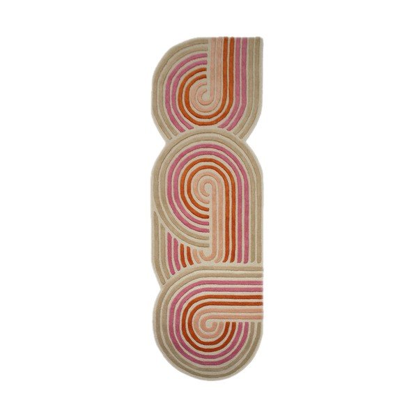 Розова ръчно изработена вълнена пътека 80x300 cm Spiral Shaped  – Flair Rugs