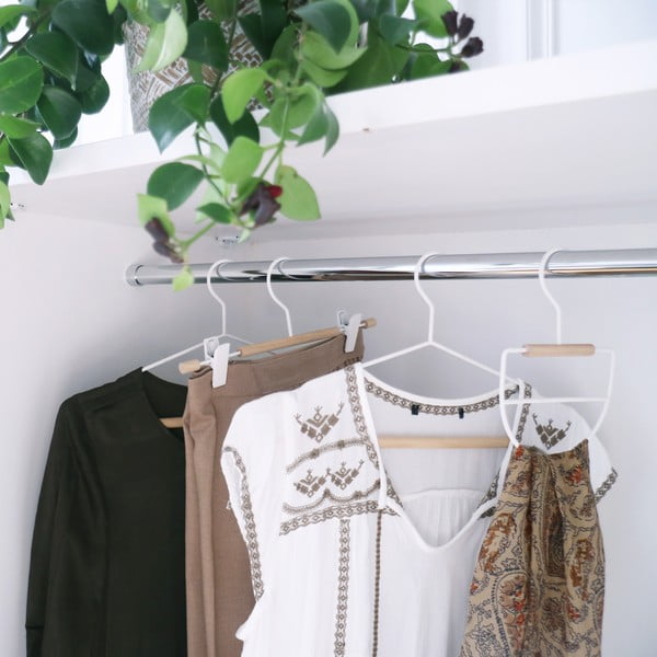 Комплект от 2 бели закачалки за дрехи с дървени детайли Матирани - Compactor-image-1