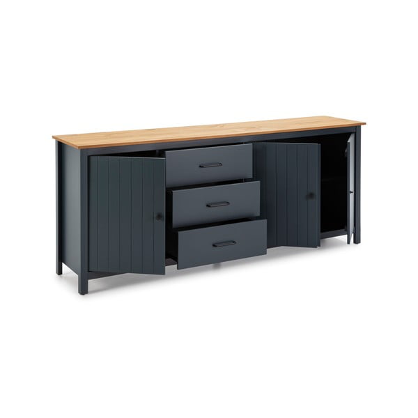 Тъмносин нисък скрин от масивен бор 190x80 cm Miranda – Marckeric-image-4