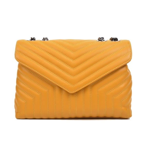 Жълта кожена чанта за рамо с 3 джоба - Luisa Vannini