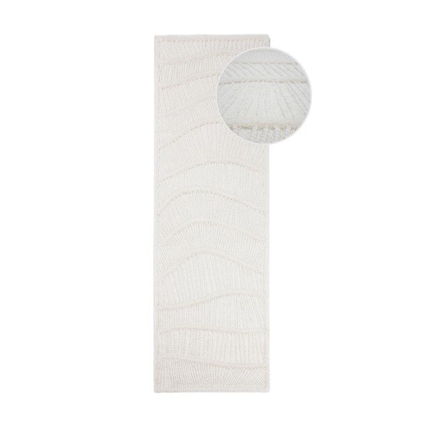 Бяла ръчно изработена пътека със смес от вълна 80x230 cm Sculptured Wave – Flair Rugs