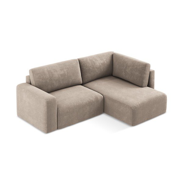 Бежов шенилов сгъваем/с място за съхранение ъглов диван (десен ъгъл/L форма) Kona – Makamii-image-3