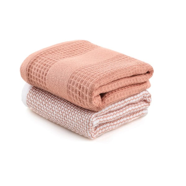 Вафлени кърпи в комплект от 2 бр. в цвят сьомга 40x60 cm Betty – Foutastic