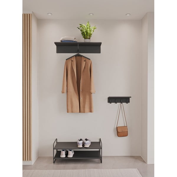 Черна стоманена стенна закачалка с рафт 11,5 cm A-Hallway – Zone-image-1