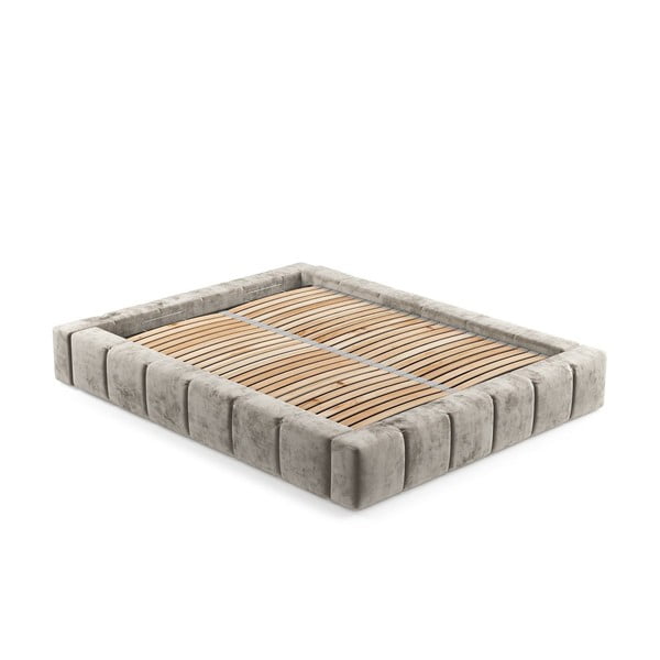 Бежово тапицирано двойно легло с място за съхранение с включена подматрачна рамка 200x200 cm Aruba L – Maison de Rêve-image-3