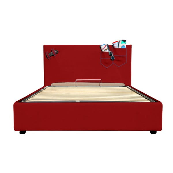 Červená jednolůžková postel s úložným prostorem 13Casa Task, 120 x 190 cm