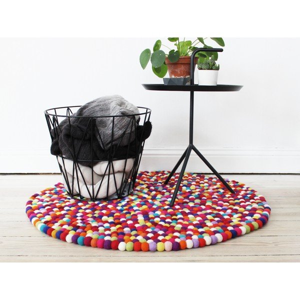Тъмночервен вълнен килим с топки , ⌀ 120 cm Ball Rugs - Wooldot-image-2