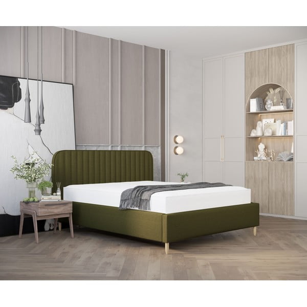 Зелено единично легло 120x200 cm тапицирано с място за съхранение с включена подматрачна рамка Noto – Maison de Rêve-image-1