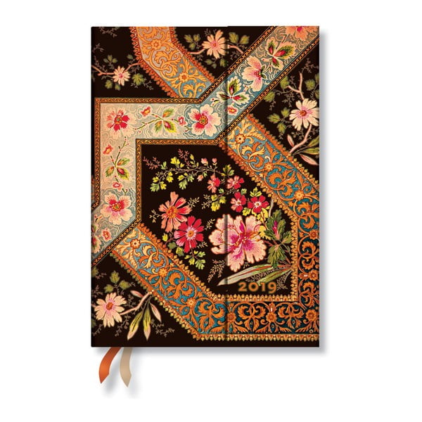2019 Хоризонтален дневник Filigree Floral Ebony, 13 x 18 cm - Paperblanks
