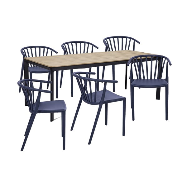 Градински комплект за хранене за 6 души със син стол Capri и маса Thor, 210 x 90 cm Thor & Capri - Bonami Selection