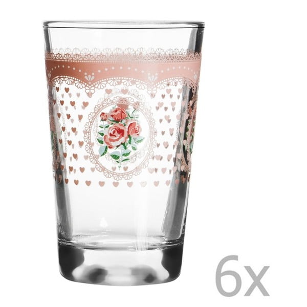 Sada 6 sklenic s růžovou růží Oyku