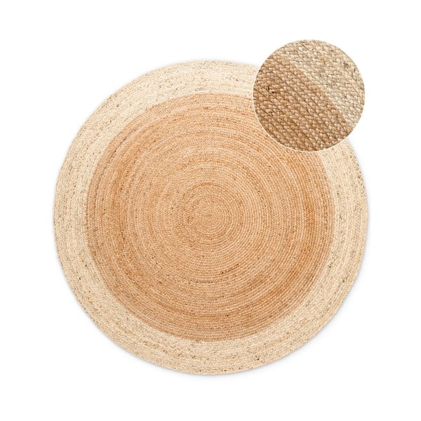 Двустранен ръчно изработен ютен кръгъл килим в естествен цвят ø 100 cm Jutta Gold – Hanse Home