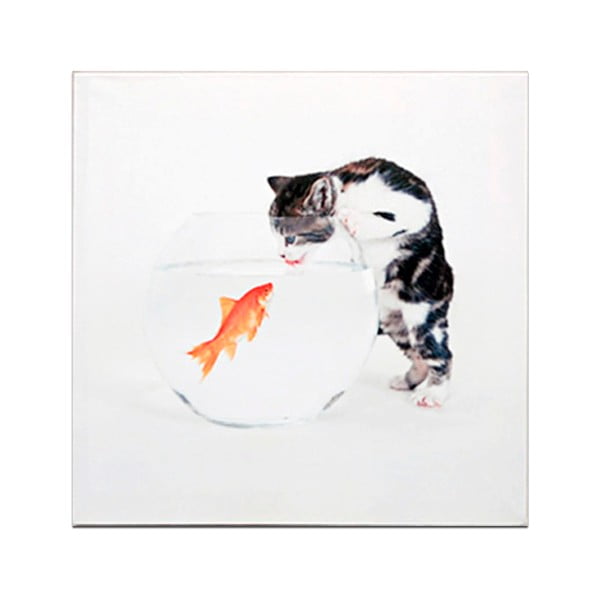 Dřevěná cedule Cat and Fish, 30x30 cm