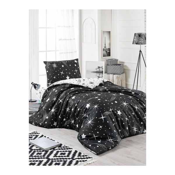 Черно спално бельо с чаршаф за единично легло Starry Night, 160 x 220 cm - Mijolnir