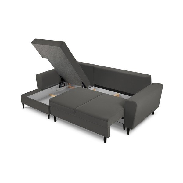 Тъмносив разтегателен ъглов диван с място за съхранение от рипсено кадифе (ляв ъгъл) Kyoto – Cosmopolitan Design-image-3