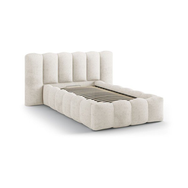 Бежово единично легло 90x200 cm тапицирано с място за съхранение с включена подматрачна рамка Lupine – Micadoni -image-2