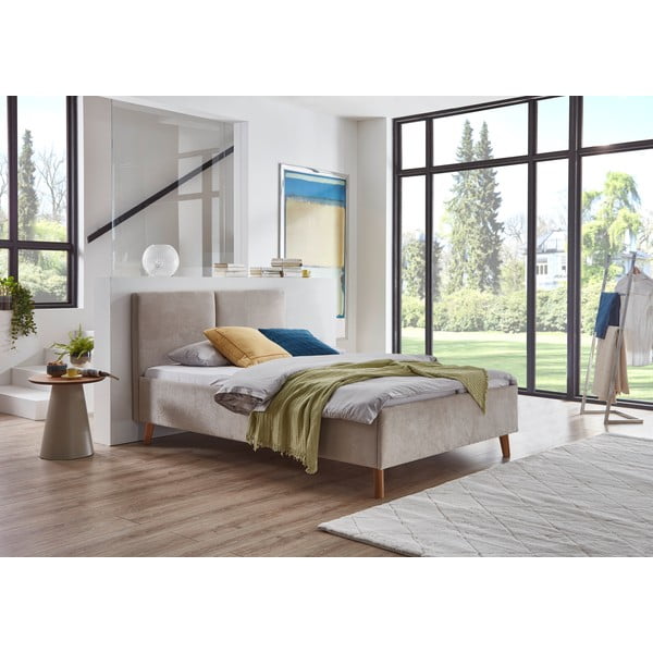 Бежово двойно легло 140x200 cm тапицирано с включена подматрачна рамка Piano – Meise Möbel-image-1