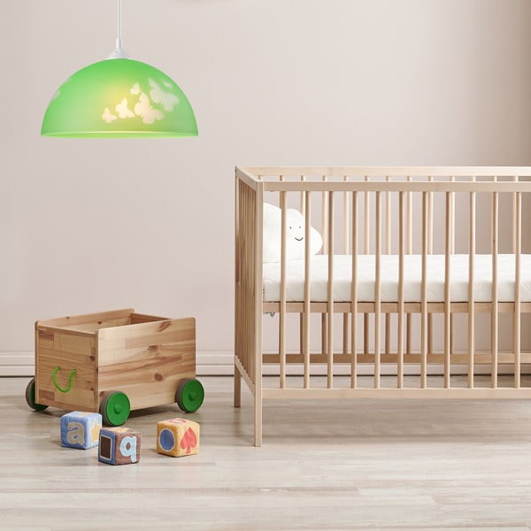 Зелена детска лампа със стъклен абажур ø 30 cm Mariposa - LAMKUR-image-1