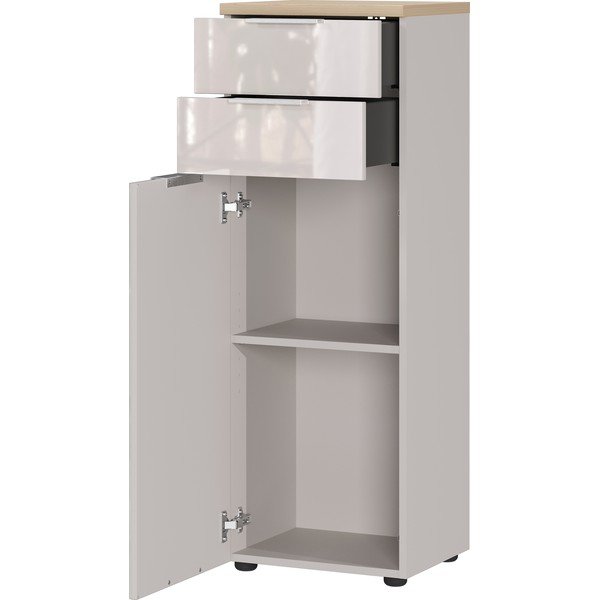 Кремав гланцов висок/тесен шкаф за баня 39x112 cm Tavira – Germania-image-3