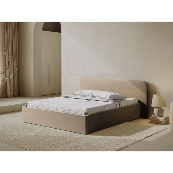 Кафяво-сиво двойно тапицирано легло с място за съхранение с включена подматрачна рамка 140x200 cm Elizabeth – Micadoni -image-1