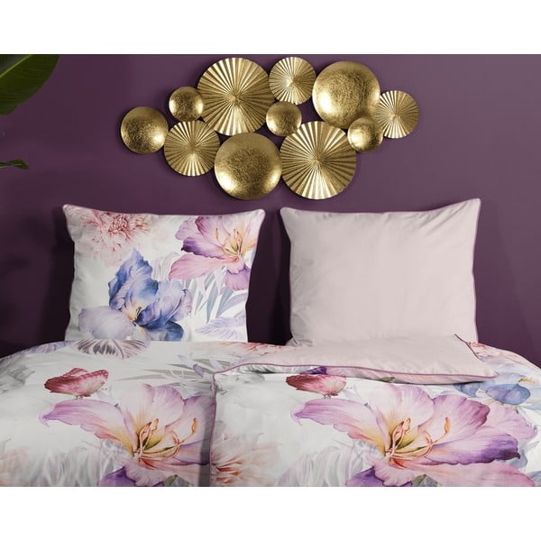 Кремаво памучно спално бельо от сатен за единично легло 140x200 cm - Descanso-image-2