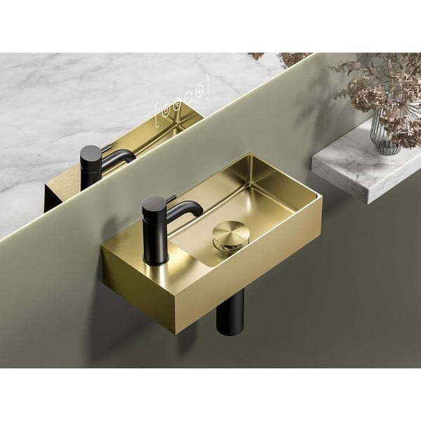 Малък умивалник от неръждаема стомана в златисто 36,5x18 cm Aurum – Sapho-image-1