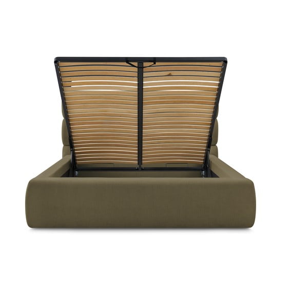 Тъмнозелено тапицирано двойно легло с място за съхранение с решетка 160x200 cm Jagna - Bobochic Paris-image-3