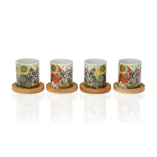 Комплект от 4 порцеланови чаши с бамбукови чинийки Giardino - Versa