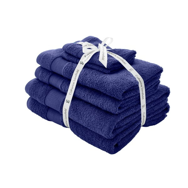 Тъмносини памучни хавлии и кърпи за баня в комплект от 6 бр. от тери Anti-Bacterial – Catherine Lansfield