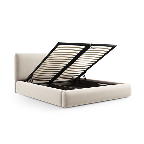 Бежово двойно тапицирано легло с място за съхранение с включена подматрачна рамка 140x200 cm Colonel – Cosmopolitan Design-image-2