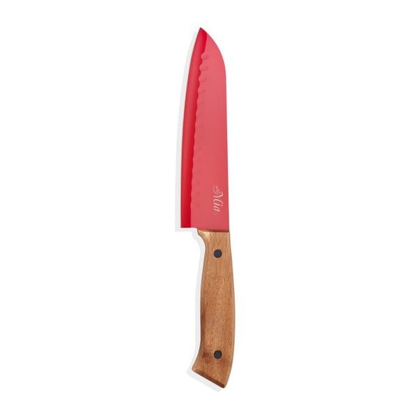 Червен нож с дървена дръжка Cutt Santoku, дължина 18 cm - The Mia