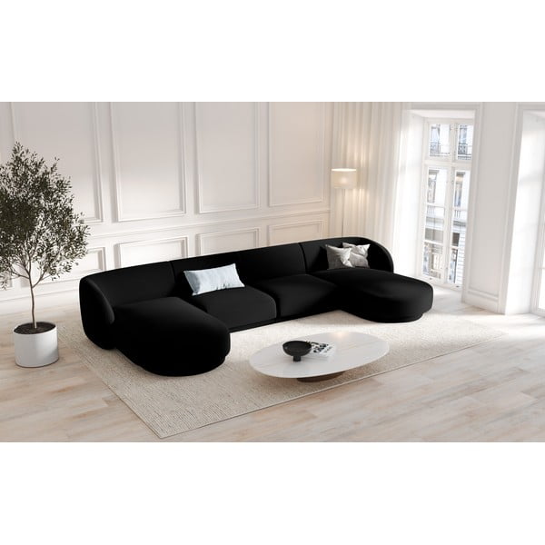 Ъглов диван от черно кадифе (U-образен) Miley - Micadoni Home-image-4