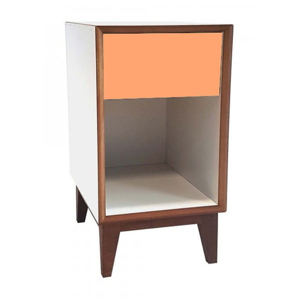 Голямо нощно шкафче с бяла рамка и оранжево чекмедже PIX - Ragaba