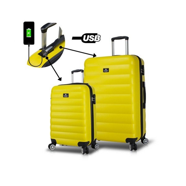 Комплект от 2 жълти куфара за пътуване на колела с USB портове My Valice RESSNO Cabin & Large - Myvalice-image-3