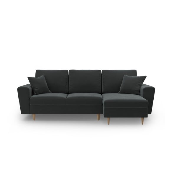 Тъмносив кадифен разтегателен ъглов диван с място за съхранение Kyoto – Cosmopolitan Design