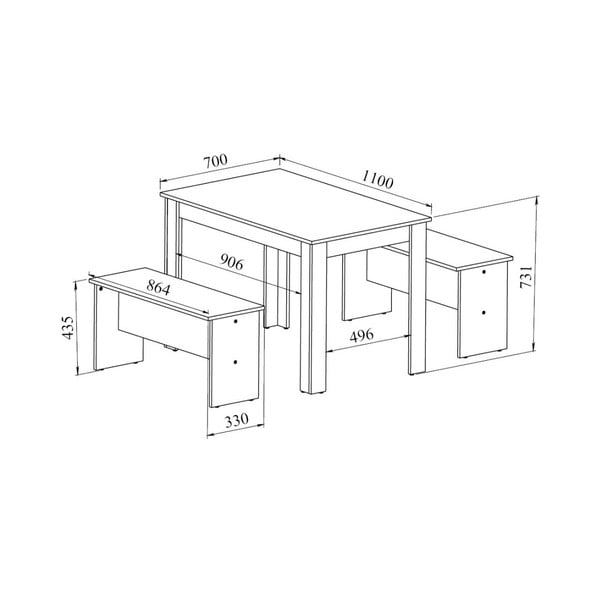 Комплект от черна маса за хранене и 2 пейки с бетонен плот Nice - TemaHome-image-2