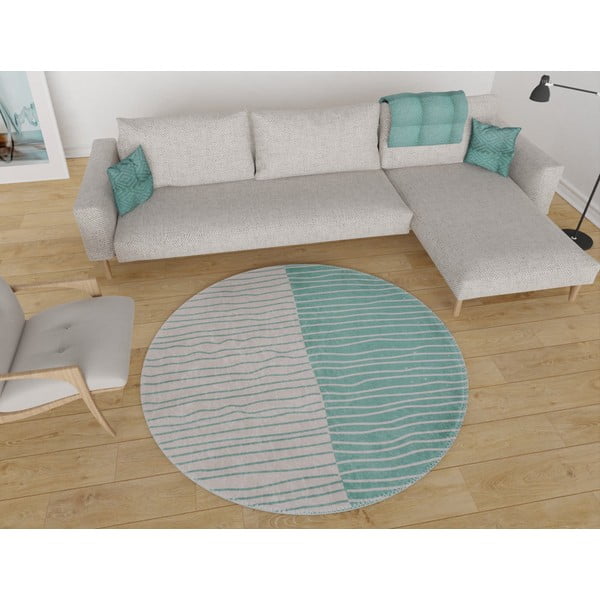 Миещ се кръгъл килим в тюркоазено и кремаво ø 120 cm Yuvarlak - Vitaus-image-1
