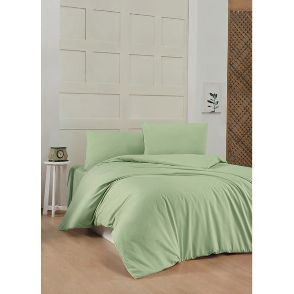 Светлозелено памучно спално бельо за двойно легло 200x200 cm - Mijolnir