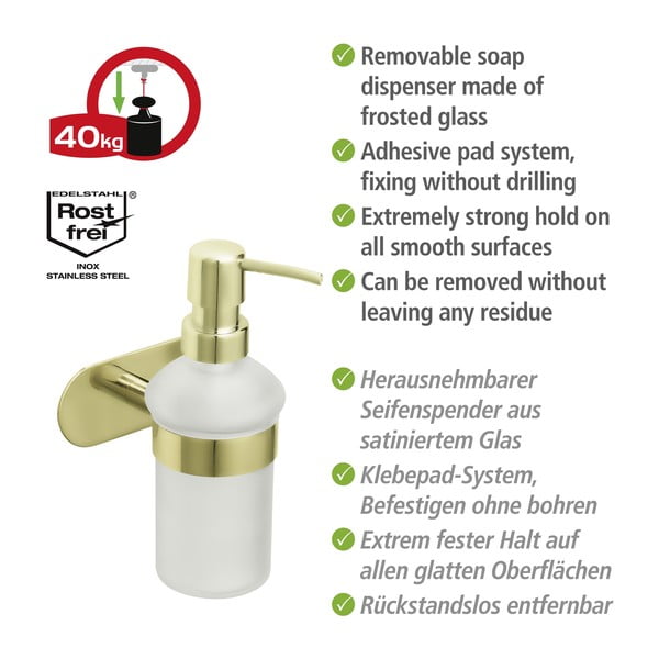 Самостоятелен дозатор за сапун от неръждаема стомана в златист цвят 0,2 л Orea Gold - Wenko-image-4
