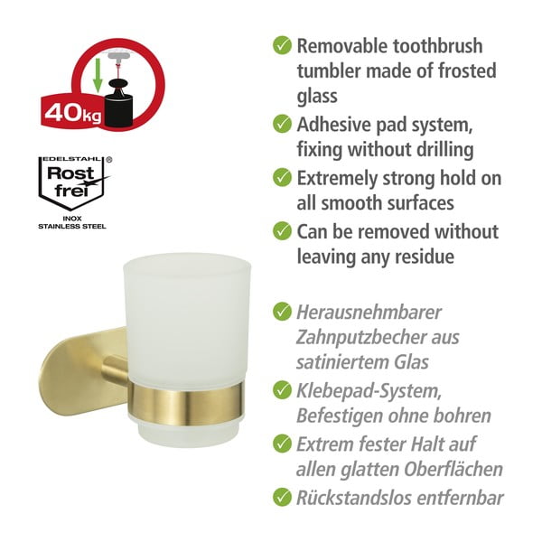 Самодържаща се стъклена чаша за четки за зъби в златисто Orea Gold - Wenko-image-4