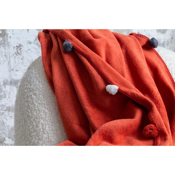 Покривало за легло от флийс в тухлен цвят 150x200 cm Pom Pom – Mijolnir-image-4