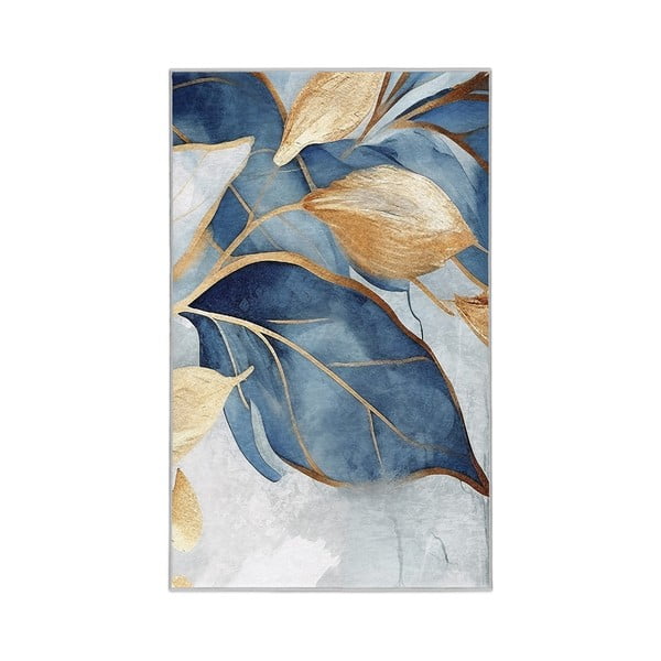 Синьо-златист килим подходящ за пране 80x150 cm Golden Leaves – Mila Home