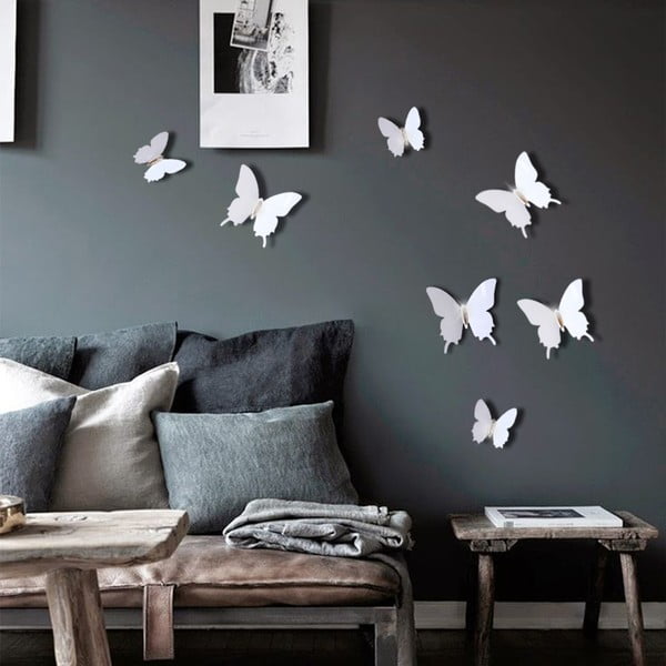 Комплект от 12 бели 3D стикера Диамантени пеперуди - Ambiance-image-1